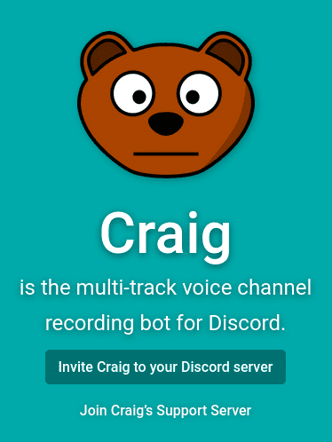 Craig bot website mobile screenshot featuring cute bear logo with wide open eyes