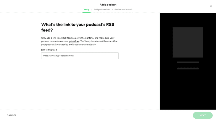 Página para poner enlace de RSS para Spotify
