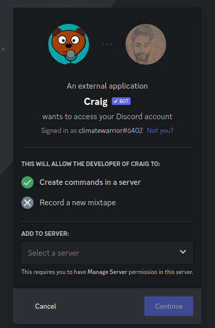 Craig authorization screen screenshot
