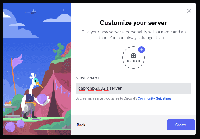 Discord choosing community name and logo form screenshot