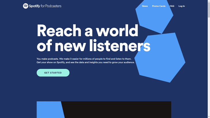Página principal de Spotify para Podcasters