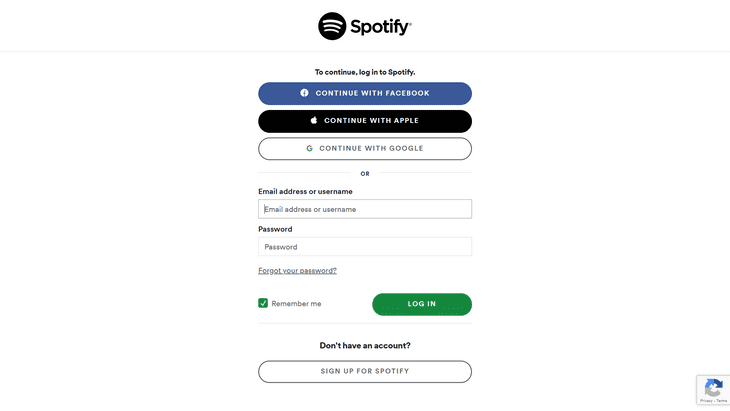 Página para crear cuenta en Spotify