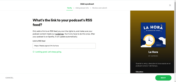 Página ver podcast que se sometió por RSS